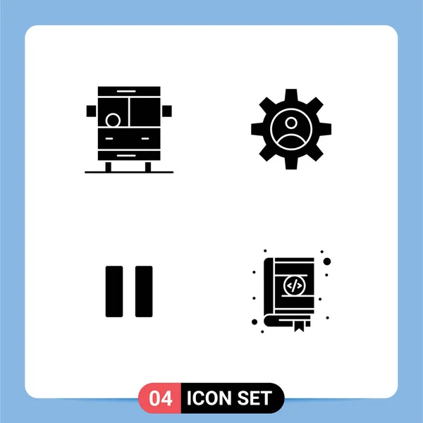 Set Vector Solid Glyphs Grid Bus Media School Bus Profile — Stock Vector