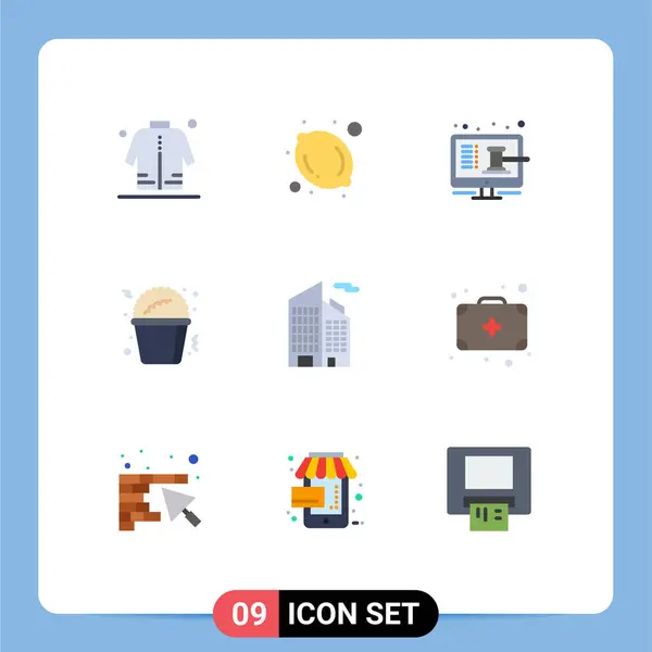 Mobile Interface Flat Color Set Pictograms Office Food Online Fast — Stock Vector