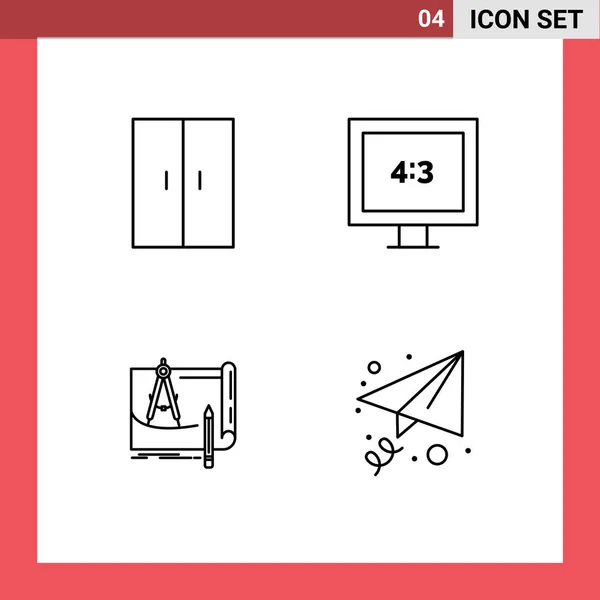 Creative Icons Modern Signs Symbols Furniture Blue Print Wardrobe Paper — Stock Vector