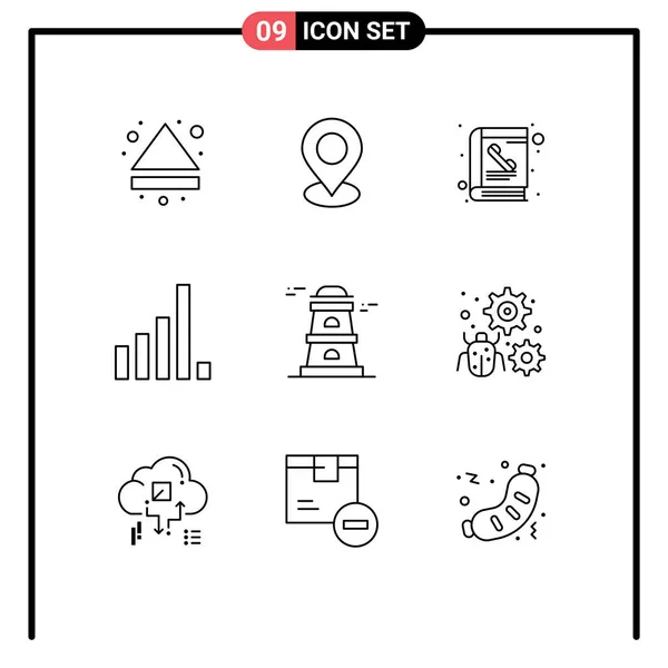 Creative Icons Modern Signs Sysymbols Watchtower Observatory Book Signal Connection — Vector de stock