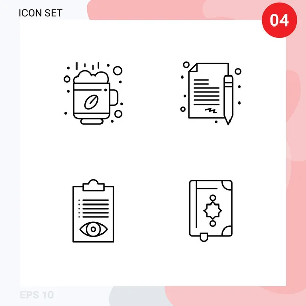 Mobile Interface Line Set Pictograms Hot Delivery Cup Contract Line — Vector de stock