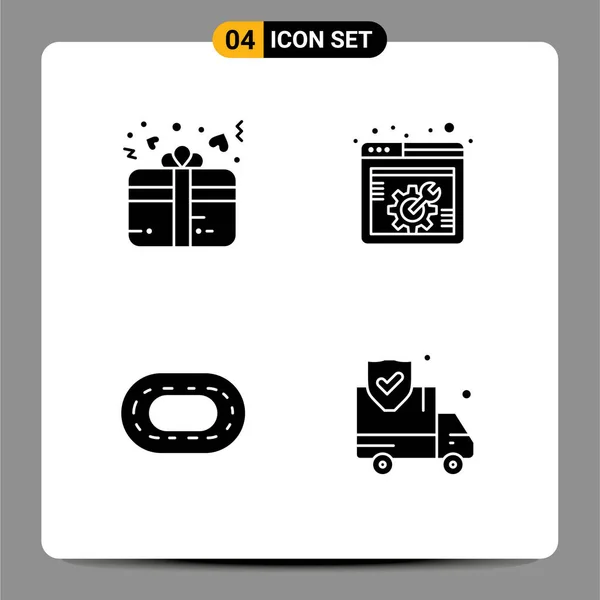 Modern Set Solid Glyphs Pictograph Gift Track Heart Web Setting — Stock Vector