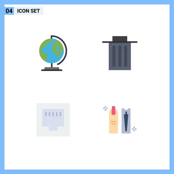 Group Modern Flat Icons Set Earth Ethernet Map Trash Beauty — Stock Vector