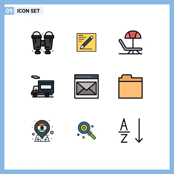 Set Modern Icons Symbols Signs Email Contact Summer Communication Van — Stock Vector