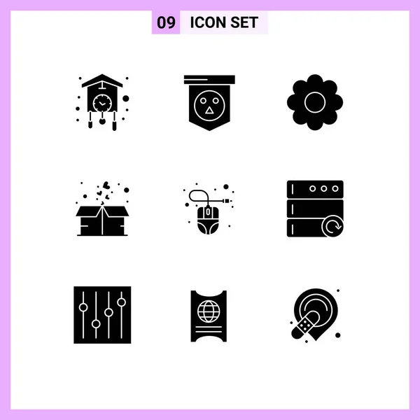 Universal Solid Glyph Signs Symbols Computer Mouse Package Skull Heart — Stock Vector