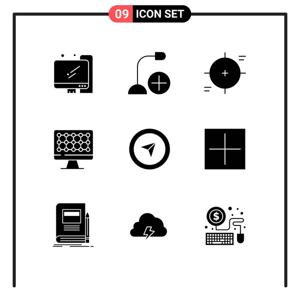 Stock Vector Icon Pack Line Segni Simboli Mouse Hardware Crosshair — Vettoriale Stock