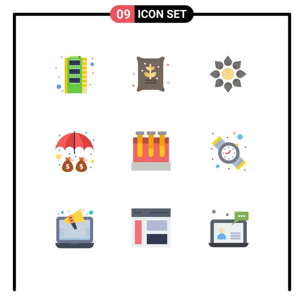 9ユーザーインターフェイス近代的な記号と保護のシンボルのフラットカラーパック お祝い Hindu編集可能なベクトルデザイン要素 — ストックベクタ