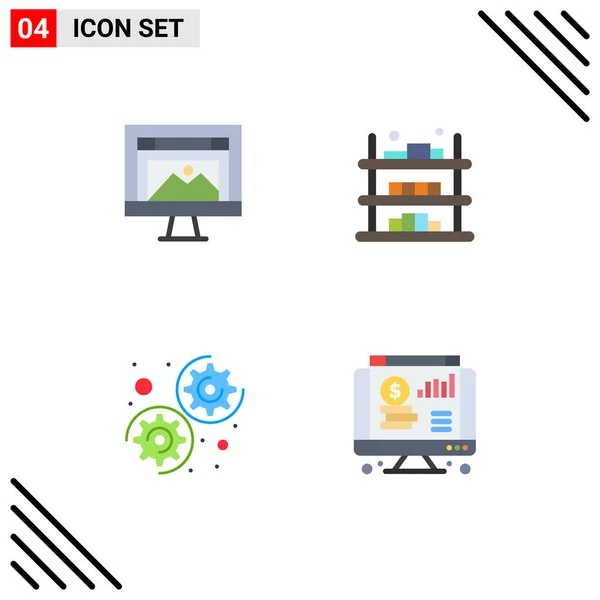 Conjunto Moderno Iconos Planos Aplicación Venta Imagen Comercio Opciones Editable — Vector de stock