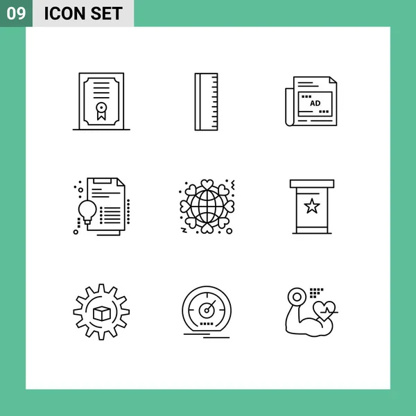 Stock Vector Icon Pack Líneas Signos Símbolos Para Amor Corazón — Vector de stock