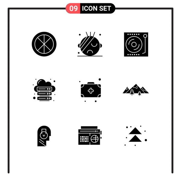 Moderno Set Glyphs Sólido Pictograph Web Internet Dispositivos Alojamiento Vinilo — Vector de stock