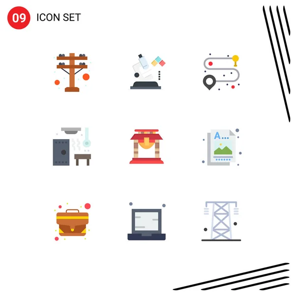 Set Modern Icons Symbols Signs Chinese Bridge Road Door Sauna — Stock Vector