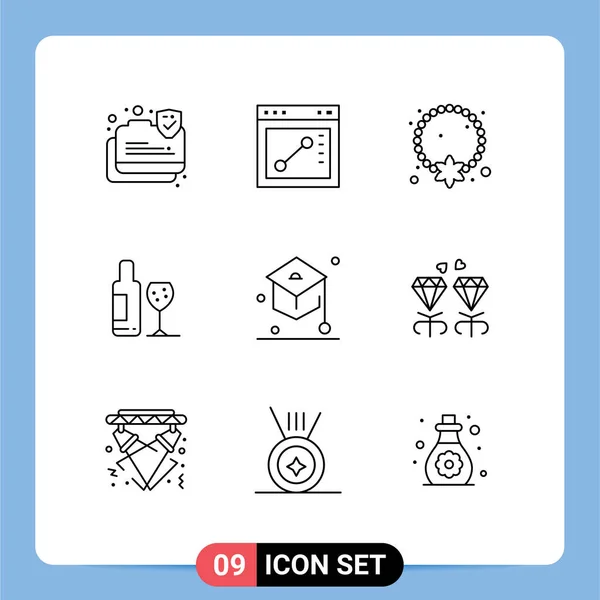 Kreativní Ikony Moderní Značky Symboly Promoce Lásky Medailonu Skla Nápojů — Stockový vektor