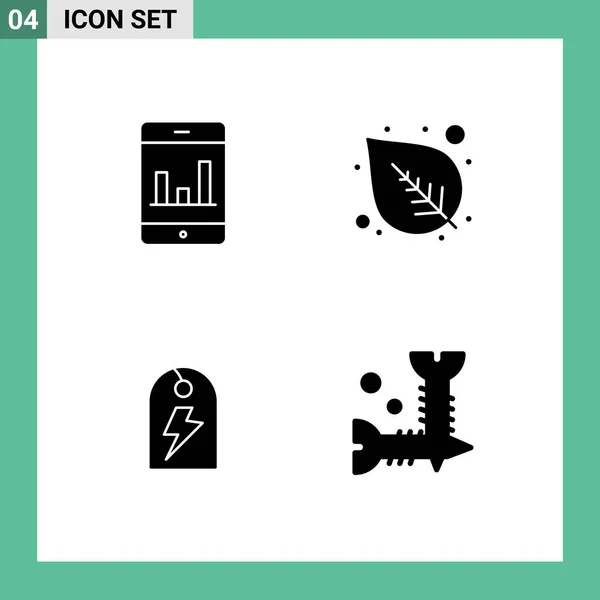 Modern Set Solid Glyphs Pictograph Analytics Energy Leaf Tag Diy — Vector de stock