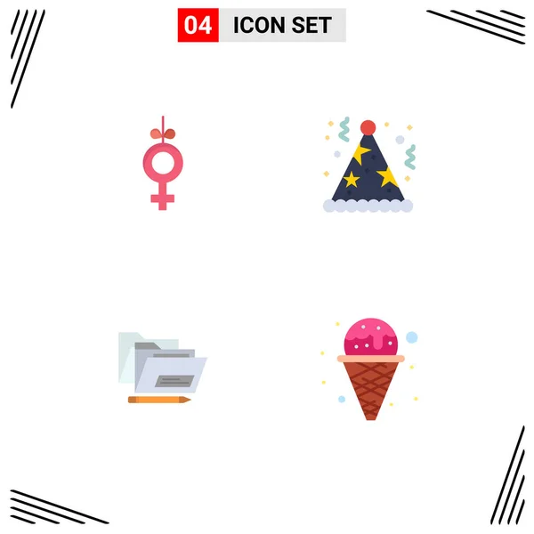 Grupo Flat Icons Sinais Símbolos Para Gênero Data Aniversário Chapéu — Vetor de Stock