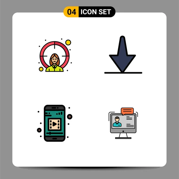 4つのモダンなUiアイコンのセット従業員 モバイルビデオ ダウン ビジネスのための記号編集可能なベクトルデザイン要素 — ストックベクタ