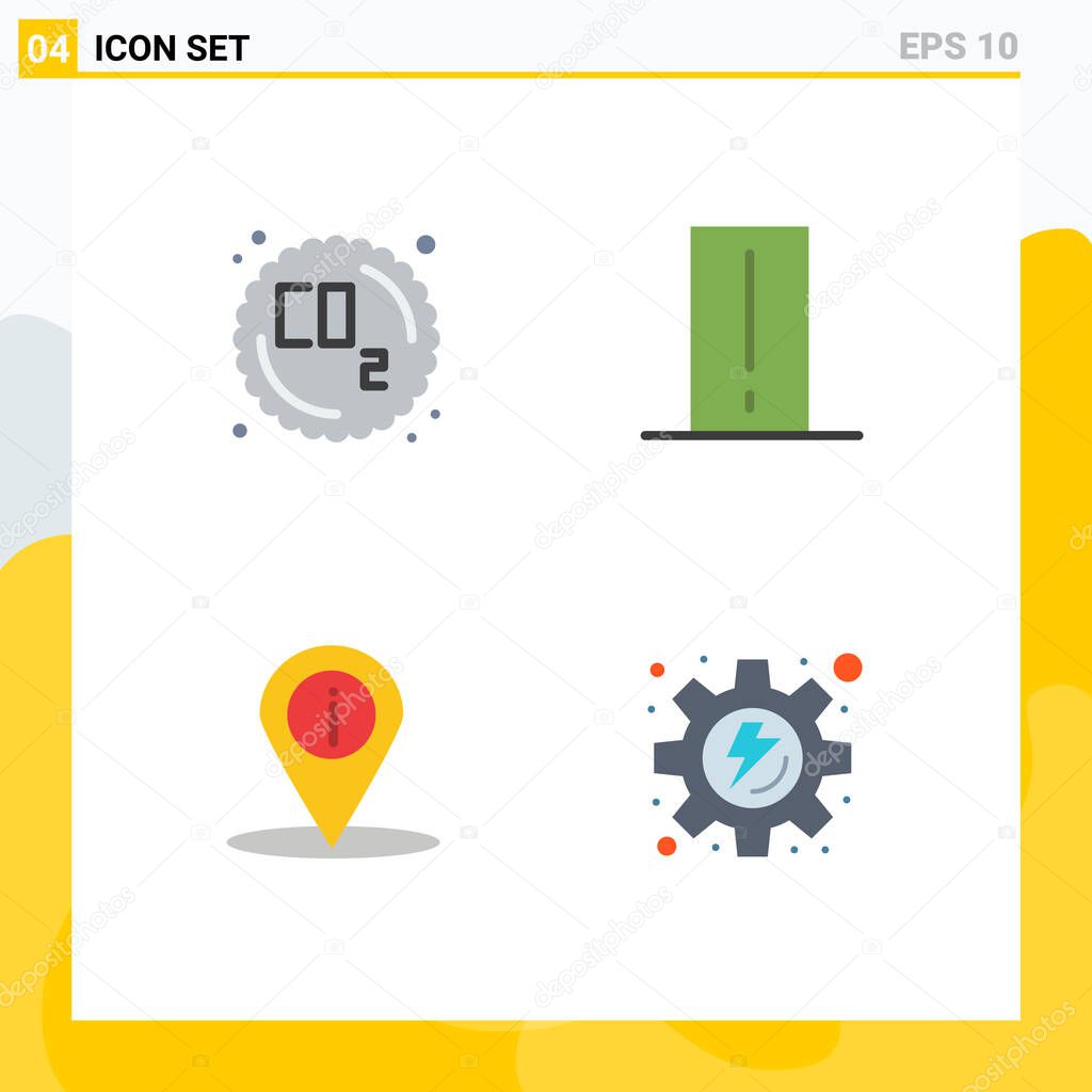 Modern Set of 4 Flat Icons Pictograph of co, location, waste, electronics, place Editable Vector Design Elements