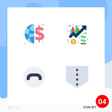 4 Düz Simge Modern Kümesi Finans, cep telefonu, grafik, pazarlama, Düzenlenebilir Vektör Tasarım Elemanlarını koruma