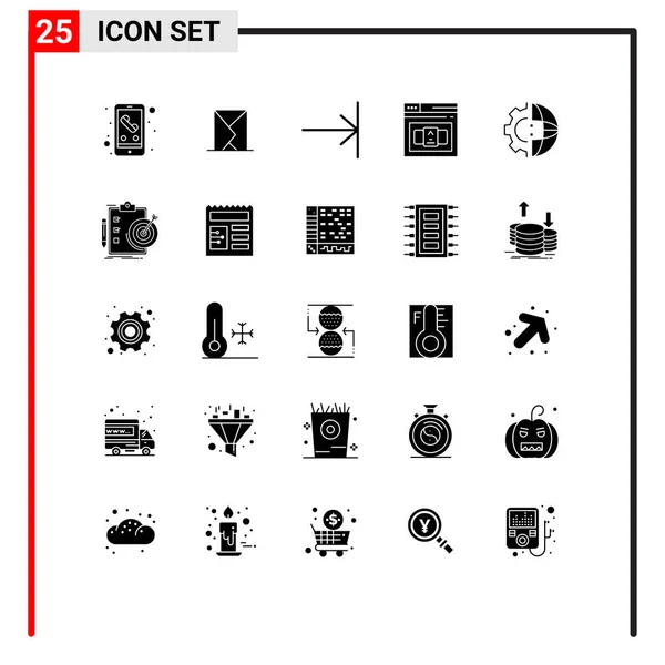 Ensemble Moderne Glyphes Solides Symboles Tels Que Engrenage Html Envoyé — Image vectorielle