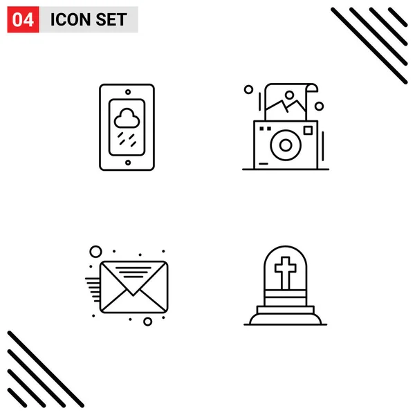 Set Modern Icons Sysymbols Signs Mobile Inbox Rainy Photography Death — Archivo Imágenes Vectoriales
