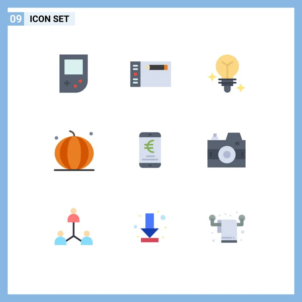 Set Modern Icons Sysymbols Signs Euro Mobile Light Vegetables Pumpkin — Archivo Imágenes Vectoriales