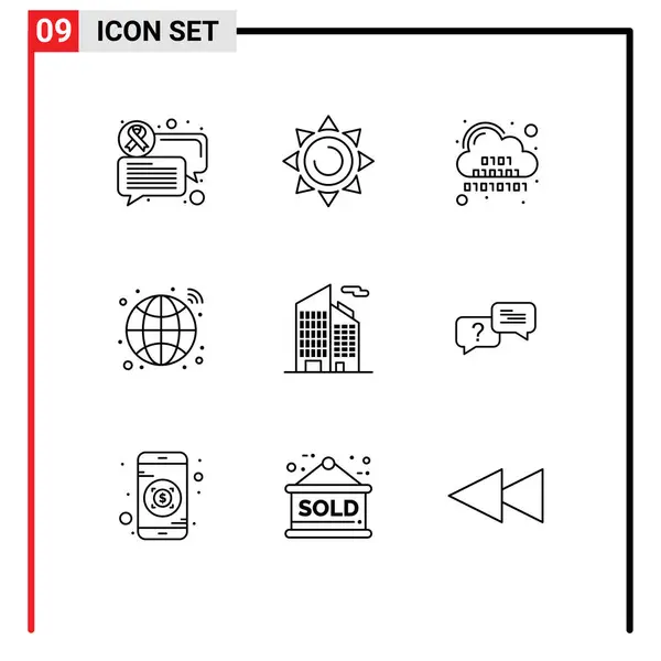 Mobile Interface Outline Set Pictograms Skyscraper Building Code Network Hub — Stockový vektor