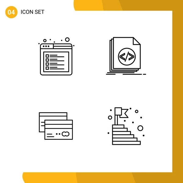 4つのベクトルファイルのセットブラウザー クレジットカード ウェブ ファイル カードのグリッド上のフラットカラー編集可能なベクトルデザイン要素 — ストックベクタ