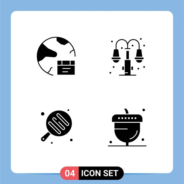 Moderno Set Glyphs Sólido Pictograph Aplicación Camping Global Vida Pan — Vector de stock