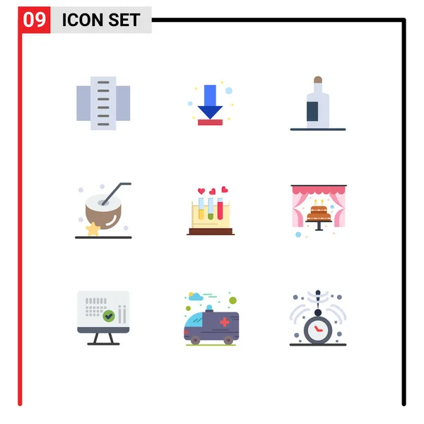 フラットカラーパック9の普遍的なシンボルのラボ ドリンク ココナッツ編集可能なベクトルデザイン要素 — ストックベクタ