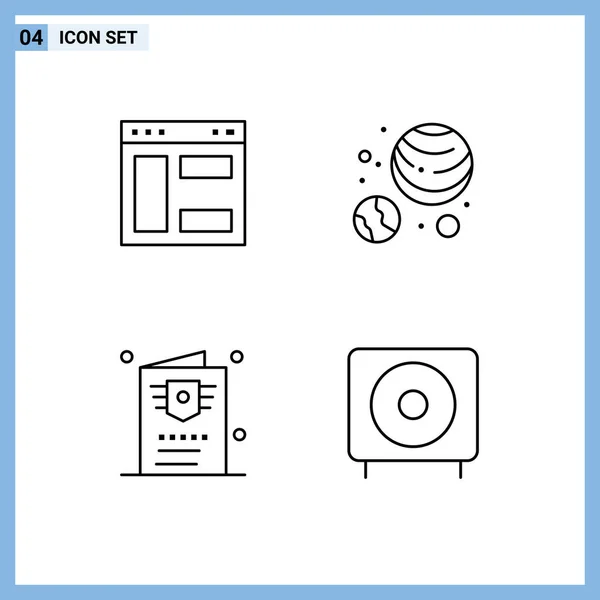 Set Modern Ikonok Szimbólumok Jelek Böngésző Jegy Weboldal Bolygók Basszus — Stock Vector