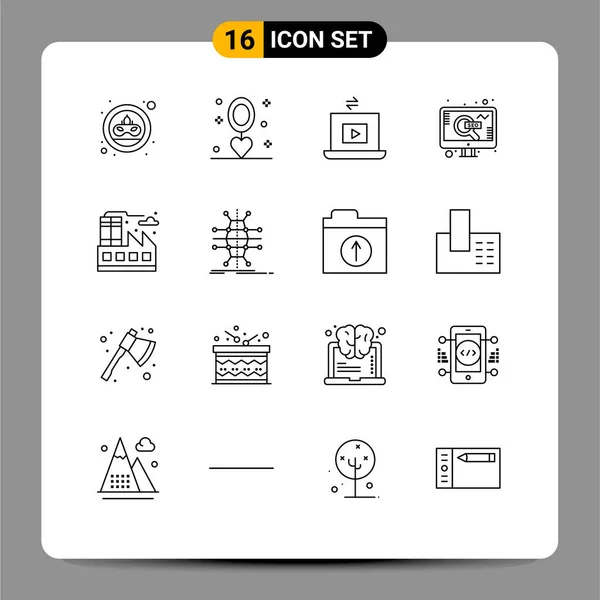 16個のモダンなUiアイコンのセット ウェブ 結婚式 Seoのための記号 プレイ編集可能なベクトルデザイン要素 — ストックベクタ