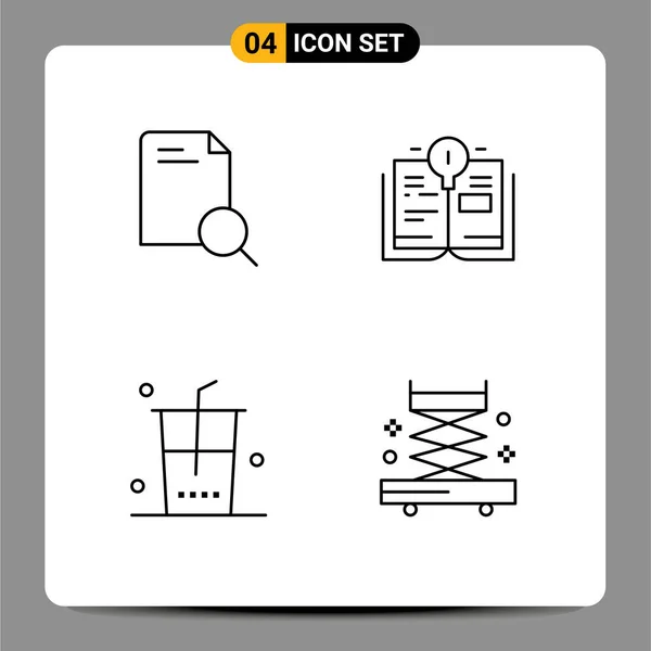 現代的な4つのファイルラインフラットカラーのセット検索 ショップ ドキュメント 建設などのシンボル編集可能なベクトルデザイン要素 — ストックベクタ