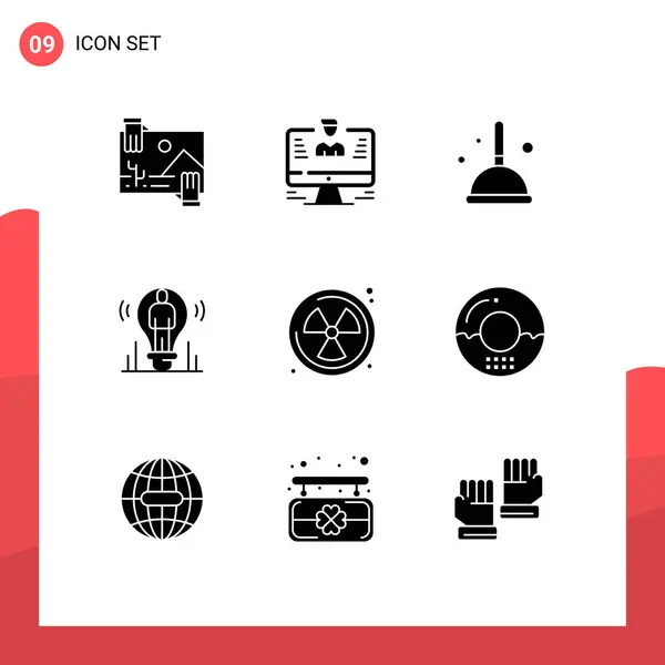Mobile Interface Solid Glyph Set Pictograms Person Idea Report Bulb — Stockový vektor