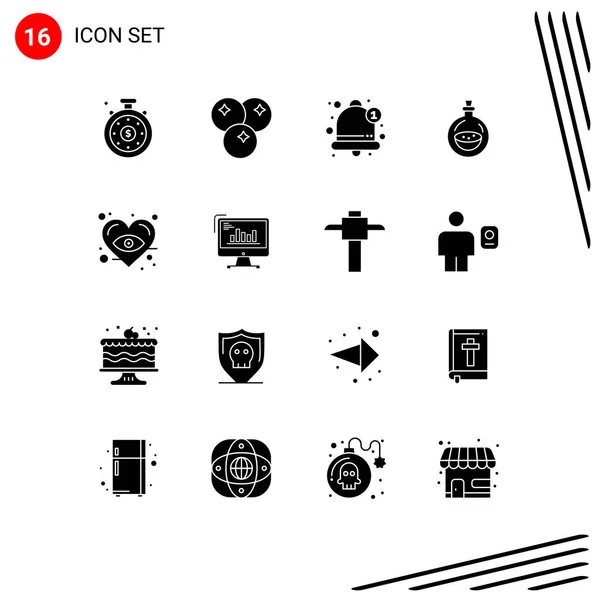 2014 Mobile Interface Solid Glyph Set Pictograms Love Eye Bell — 스톡 벡터