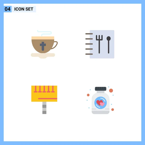 ウェブサイトのための4フラットアイコンの概念モバイルとアプリのお茶 ホット クッキー編集可能なベクトルデザイン要素 — ストックベクタ