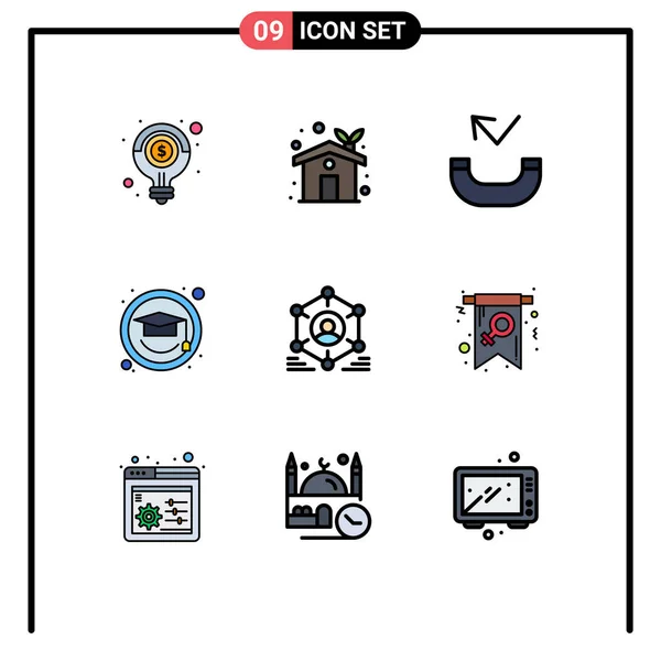 Set Modern Icons Sysymbols Signs Group Network Greenhouse Graduation Cap — Vector de stock