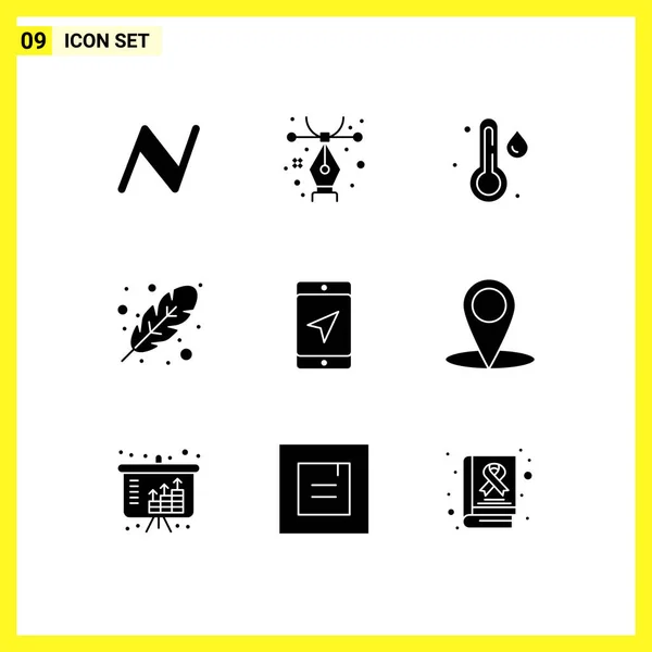 Pictogram Set Simple Solid Glyphs Service Location Temperature Mobile Fall — Stockový vektor