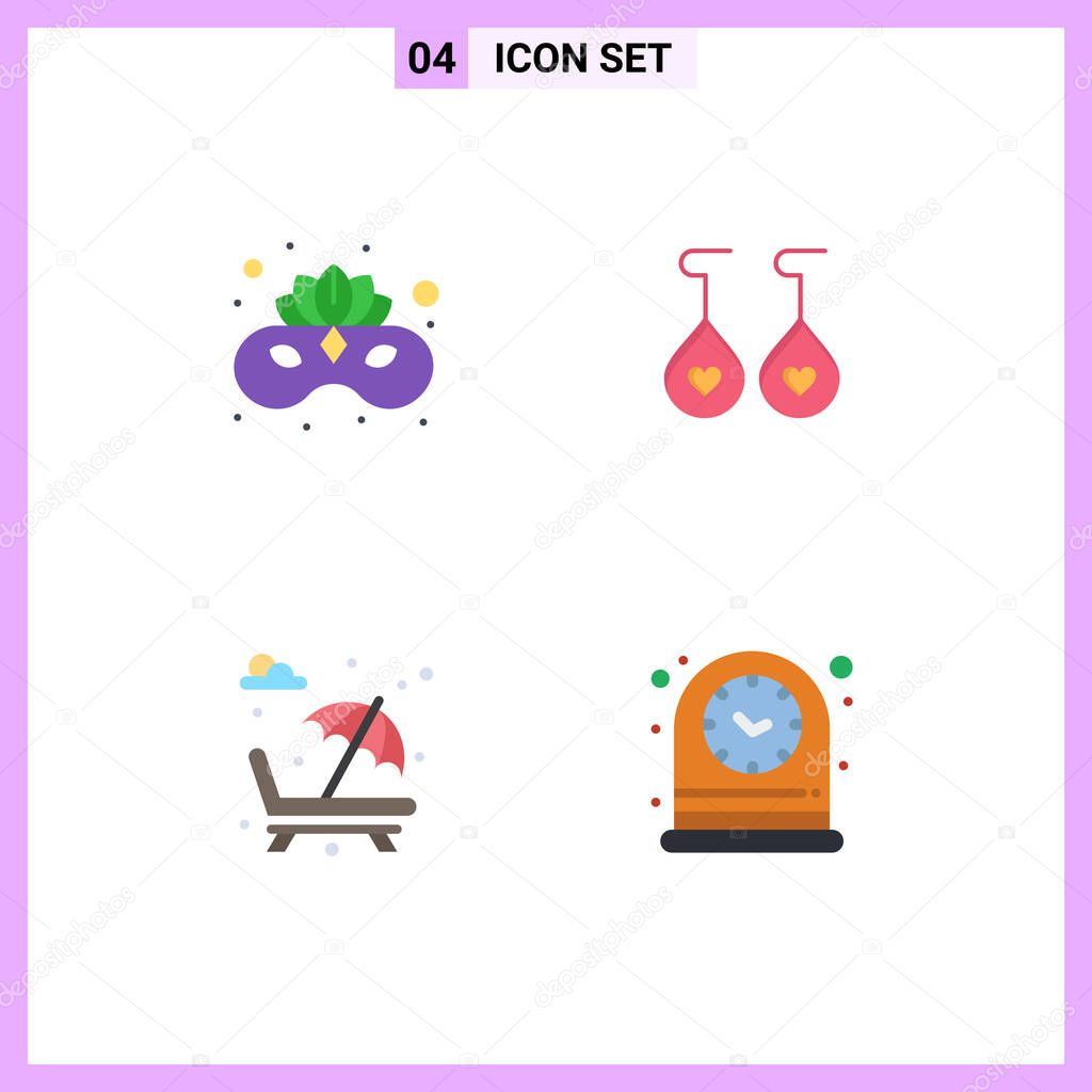 Pictogram Set of 4 Simple Flat Icons of carnival, park, face mask, heart, valentine's day Editable Vector Design Elements
