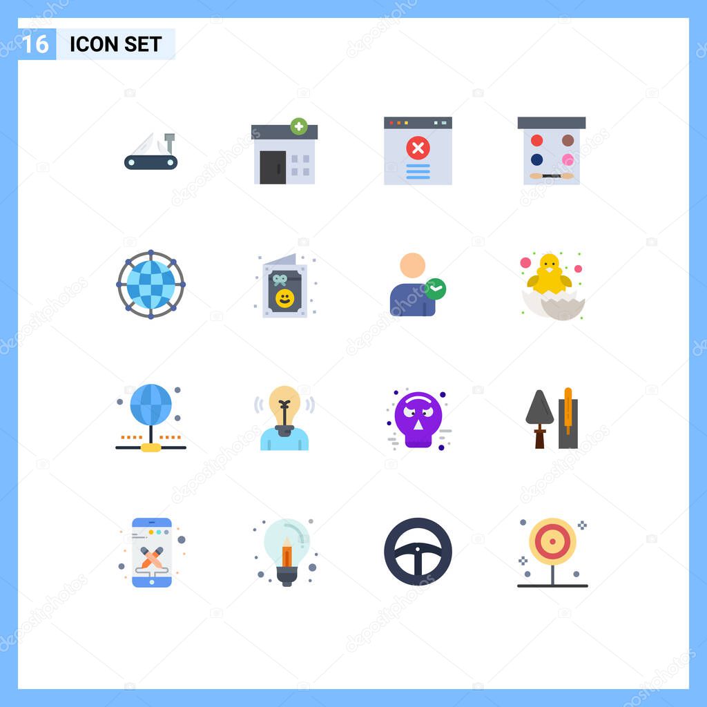 Universal Icon Symbols Group of 16 Modern Flat Colors of internet, data, block, powder, eye shadow Editable Pack of Creative Vector Design Elements