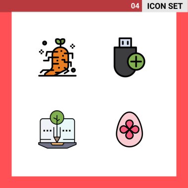 4 Filledline Düz Renk Modern Seti Uyuşturucu, organik, terapi, cihazlar, Organik içerik Düzenleme Vektör Tasarım Elemanları