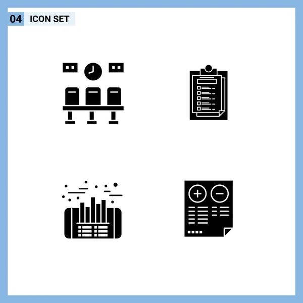 Pictogram Set Simple Solid Glyphs Seats Investment Clock Report Finance — Stock Vector