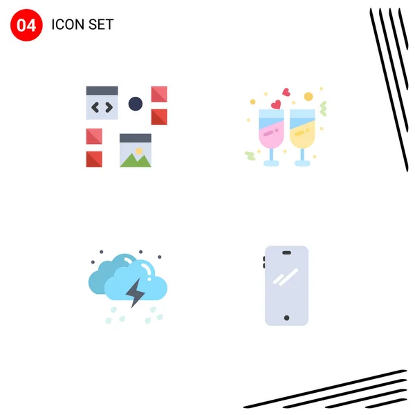 Set Vector Flat Icons Grid Design Cloud Page Glasses Rain — Vector de stock