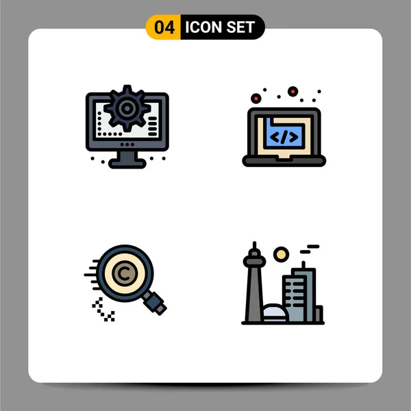 Universal Filledline Flat Color Señala Los Símbolos Ordenador Contenido Configuración — Vector de stock