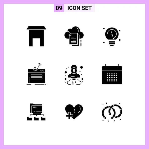 Set Modern Icons Symbols Signs Analysis Password Document Login Fraud — Stock Vector