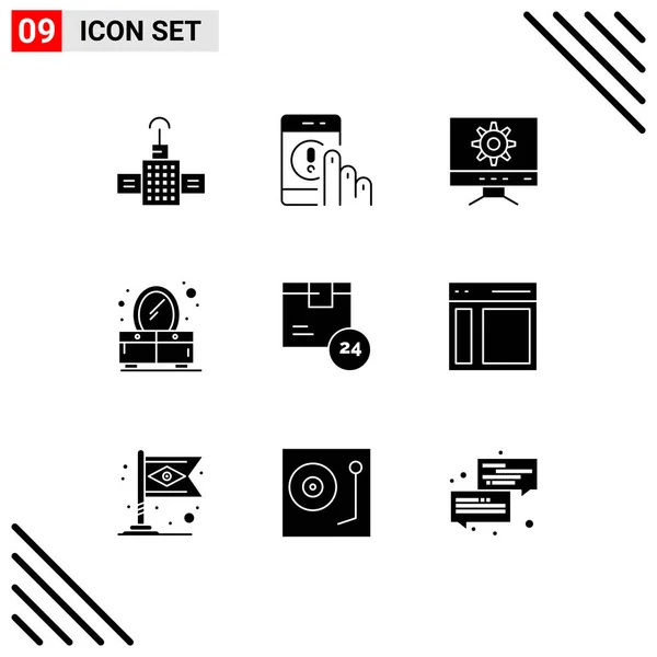 Solid Glyph Pack Universal Symbols Shipping Delivery Computer Dresser Editable — Stock Vector
