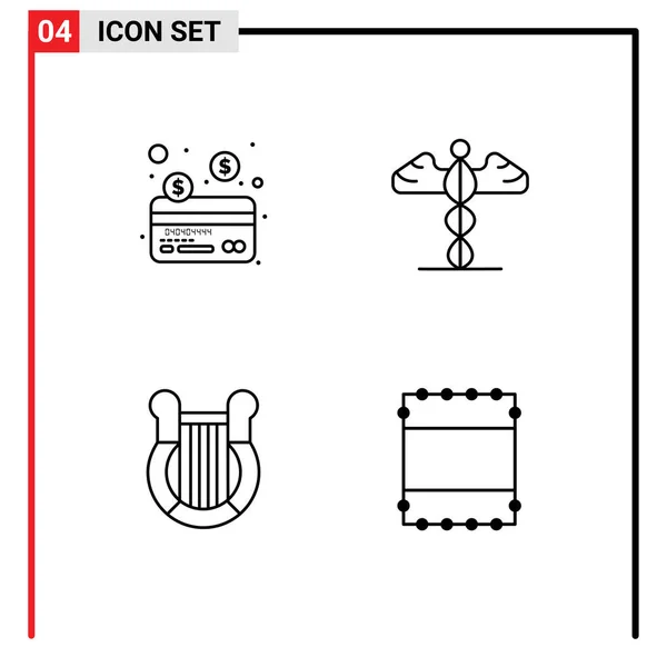 Set Commercial Filledline Flat Colors Csomag Kártya Hárfa Orvostudomány Görögország — Stock Vector