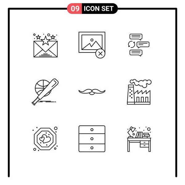 Stock Vector Icon Pack Line Signs Symbols Moustache Game Conversation — Stock Vector