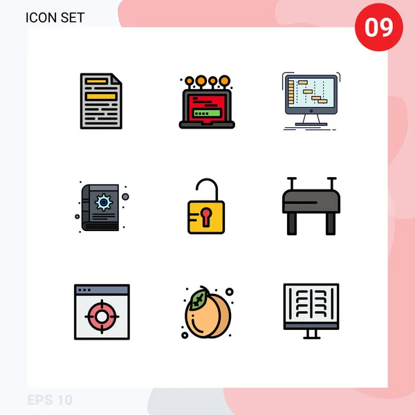 Creative Icons Modern Signs Sysymbols Study Notes Application Gear Book — Vector de stock