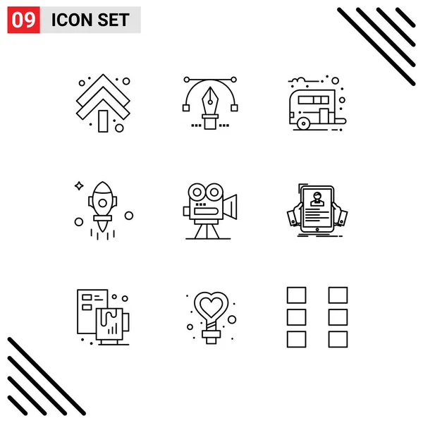 Stock Vector Icon Pack Mit Linienzeichen Und Symbolen Für Aufnahme — Stockvektor