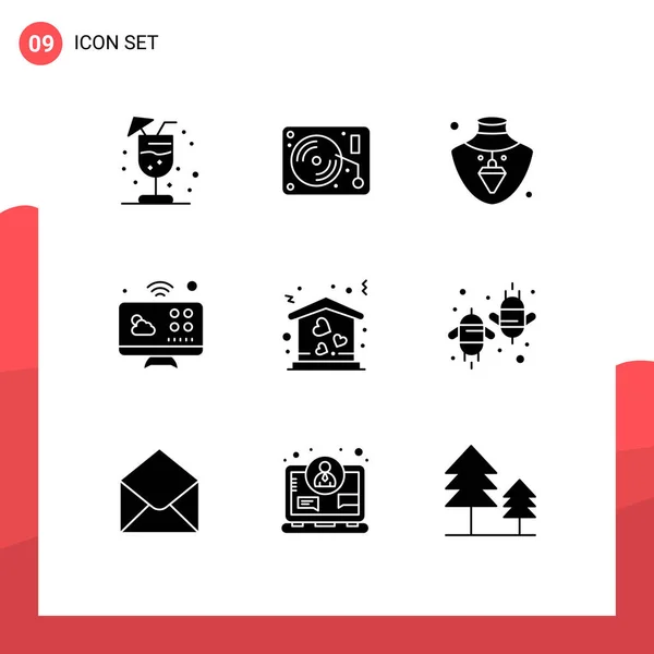 Set Commercial Solid Glyphs Pack Move House Jewelry Home Monitor — Vector de stock