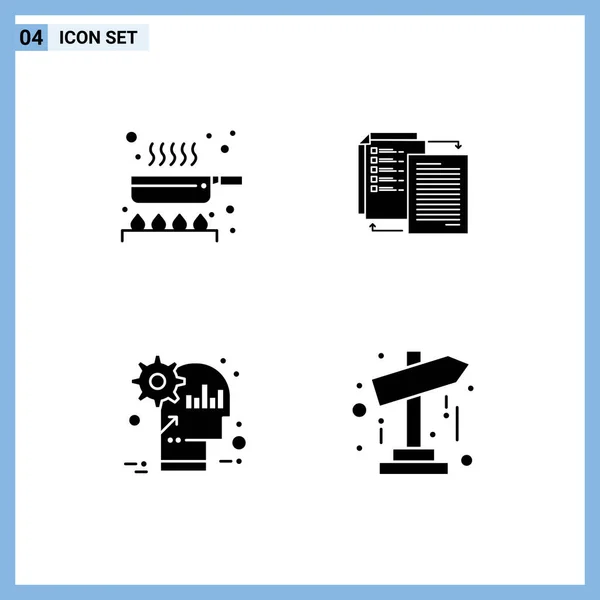 Pack Glifo Sólido Símbolos Universales Cocinar Cerebro Cocina Transferencia Mente — Archivo Imágenes Vectoriales